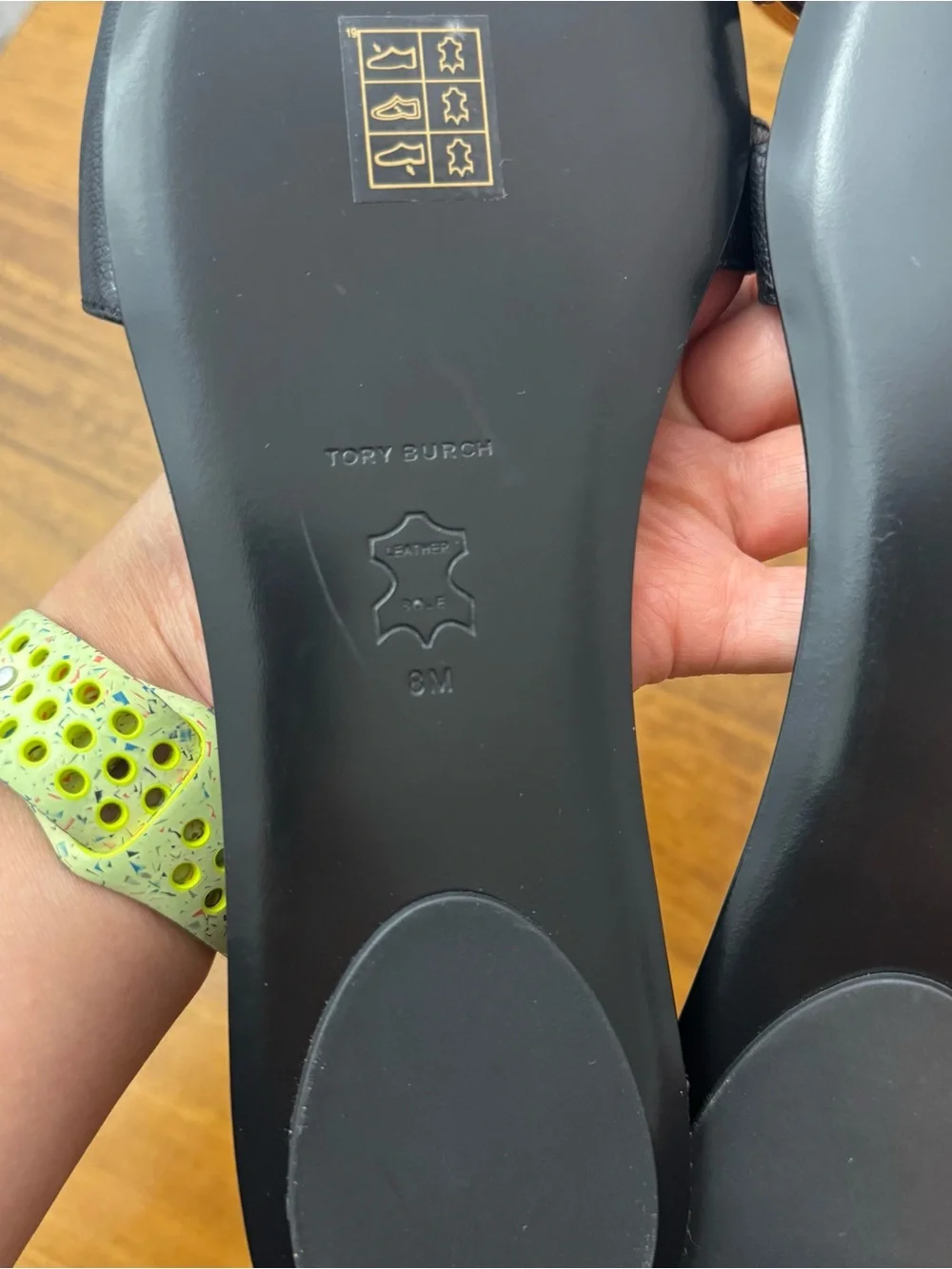 Tory Burch PIERCED SLIDE Black Leather  Sandals with Gold Accent Size 8 NWOT!!